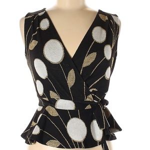 Anthropologie Maeve black gold sleeveless wrap top